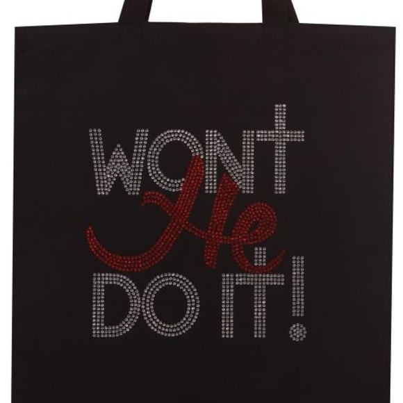 Large Won't He Do it Rhinestone Tote Bag - Picture 1 of 1